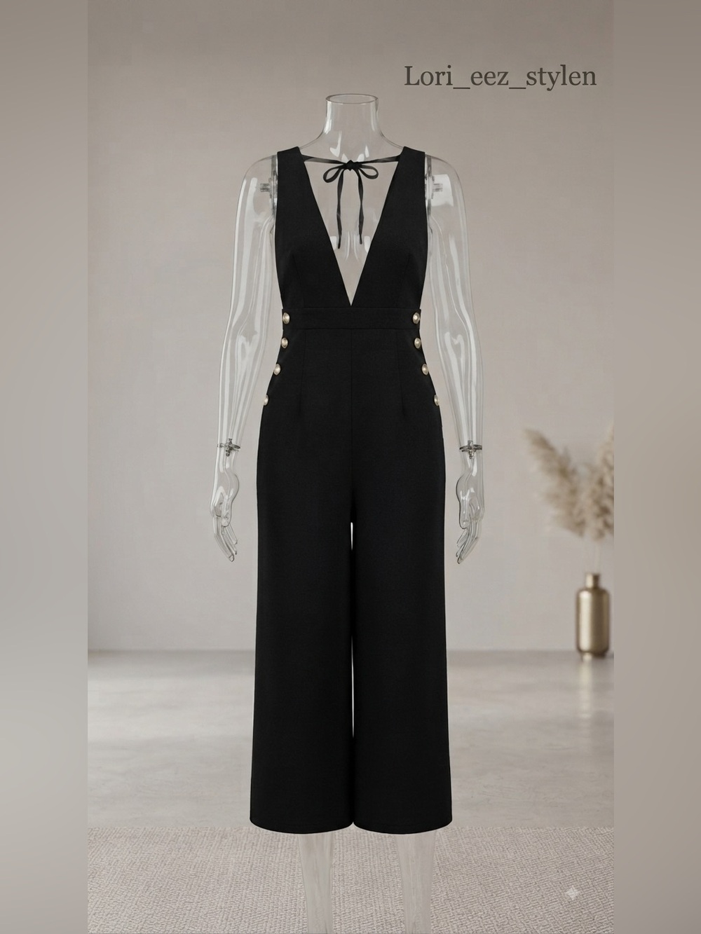 Black Deep V-Neck Wide-Leg Jumpsuit